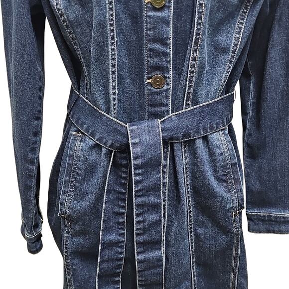 Susan Graver Jeans Dark Blue Denim Jacket Dress w/Belted Waist Womens Size MP - Picture 6 of 10